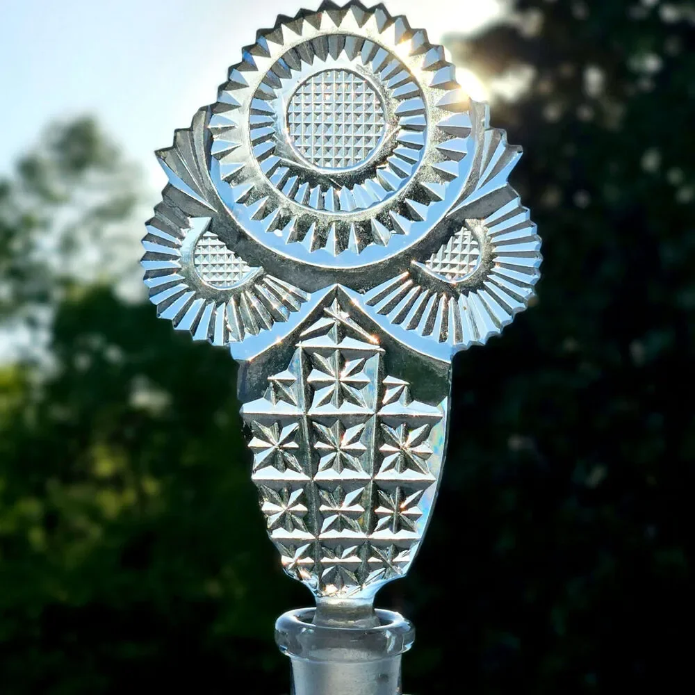 Vintage Czech Cut Crystal Winged Vanity Bottle | Mid Century Bohemian Glass